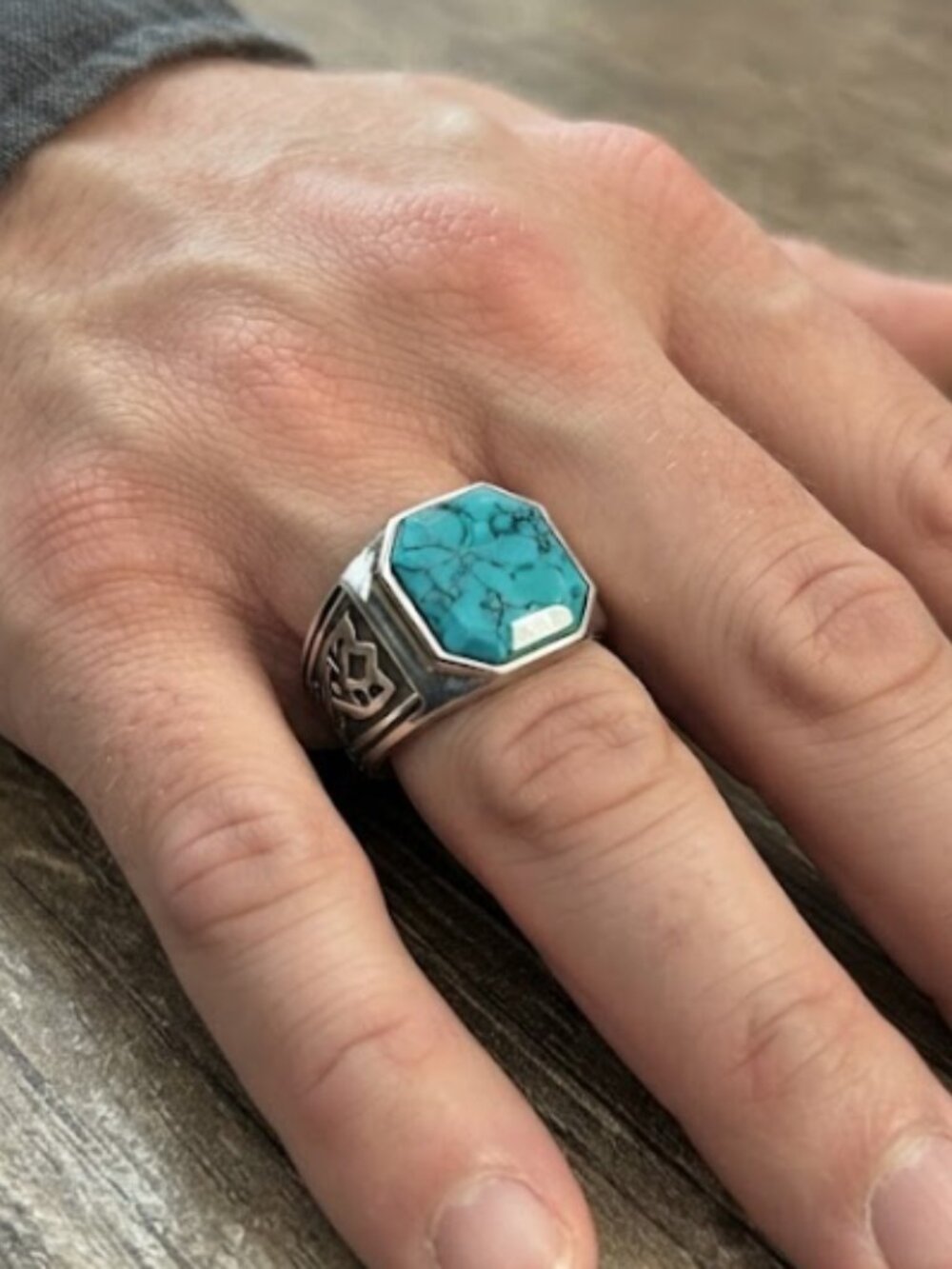 Sterling Silver Tibetan Turquoise Men's Ring, Southwestern Tribal